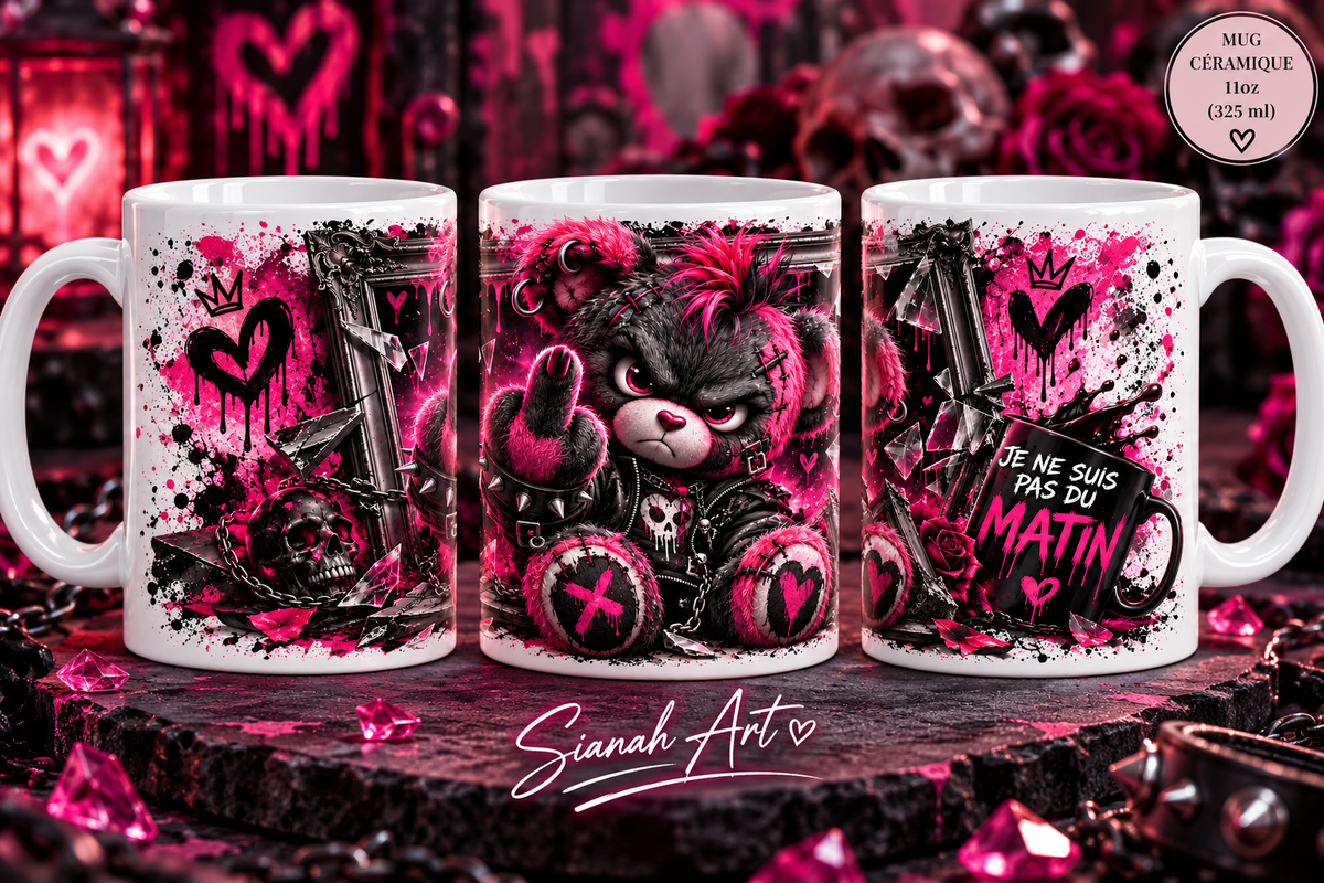 Mug ourson je suis pas du matin - Fushia