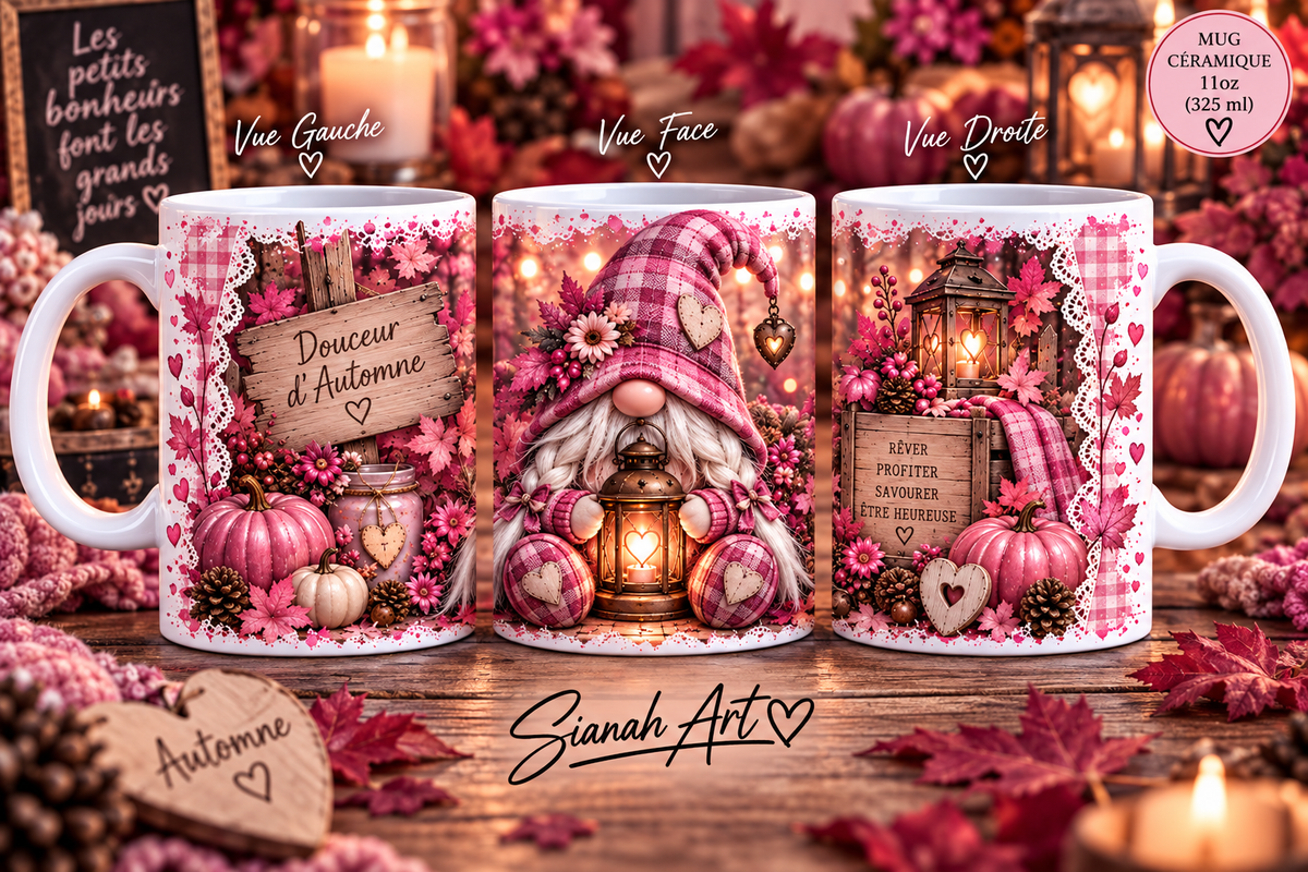 Mug Douceur d'automne - Gnome Rose ♥