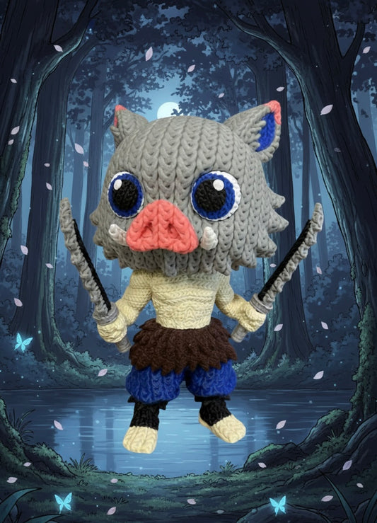 Figurine Inosuke Hashibira - Demon Slayer - Style Crochet/Tricot